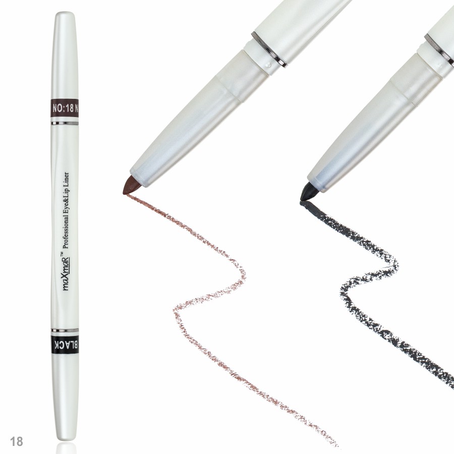 Фото Карандаши для глаз и губ maXmaR Двухсторонний механический контурный карандаш для губ art 005 № 18 Black+Nutmeg