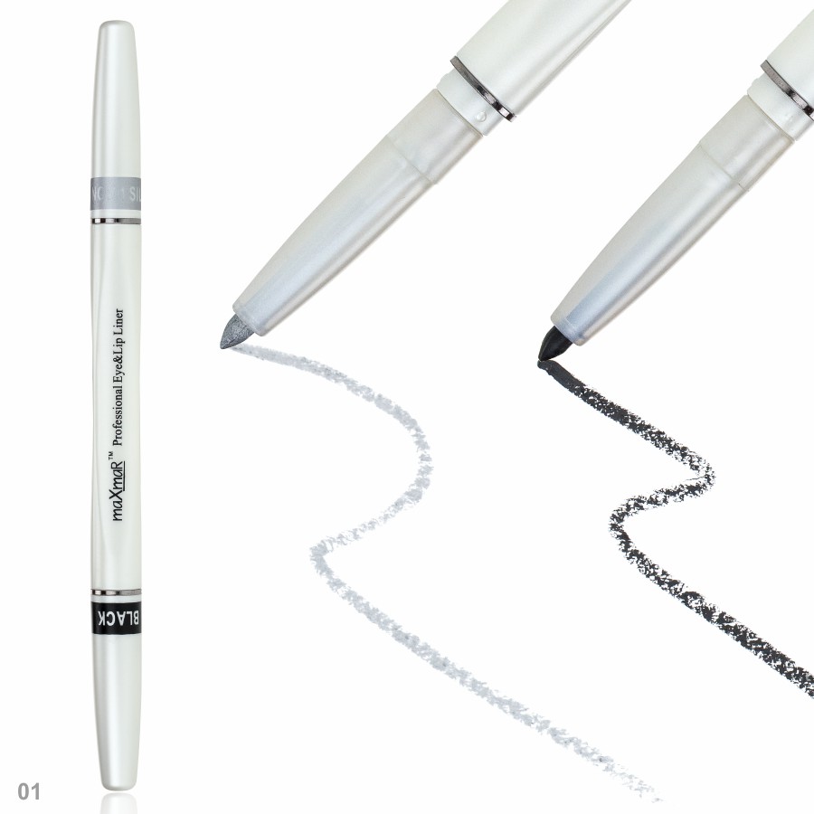 Фото Карандаши для глаз и губ maXmaR Двухсторонний механический контурный карандаш для век art 005 № 01 Black+Silver