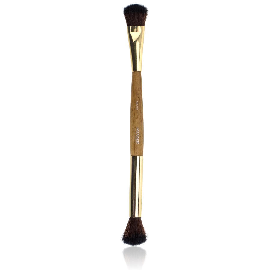 Фото Кисточки для макияжа MB-278 Двойная кисть для нанесения и растушевки теней и хайлайтеров с деревянной ручкой (уп.12шт)